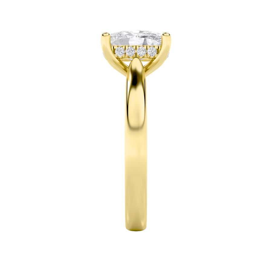 1CTW Elongated Cushion Shaped Lab Grown Diamond (F/VS) Hidden Halo Cathedral Shank Engagement Ring in 14K Gold