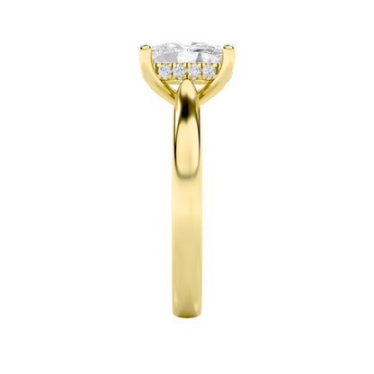 1CTW Elongated Cushion Shaped Lab Grown Diamond (F/VS) Hidden Halo Cathedral Shank Engagement Ring in 14K Gold