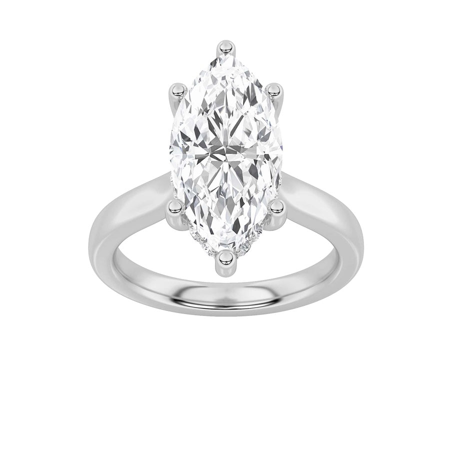 2CTW Marquise Shaped Lab Grown Diamond (F/VS) Hidden Halo Cathedral Shank Engagement Ring in 14K Gold
