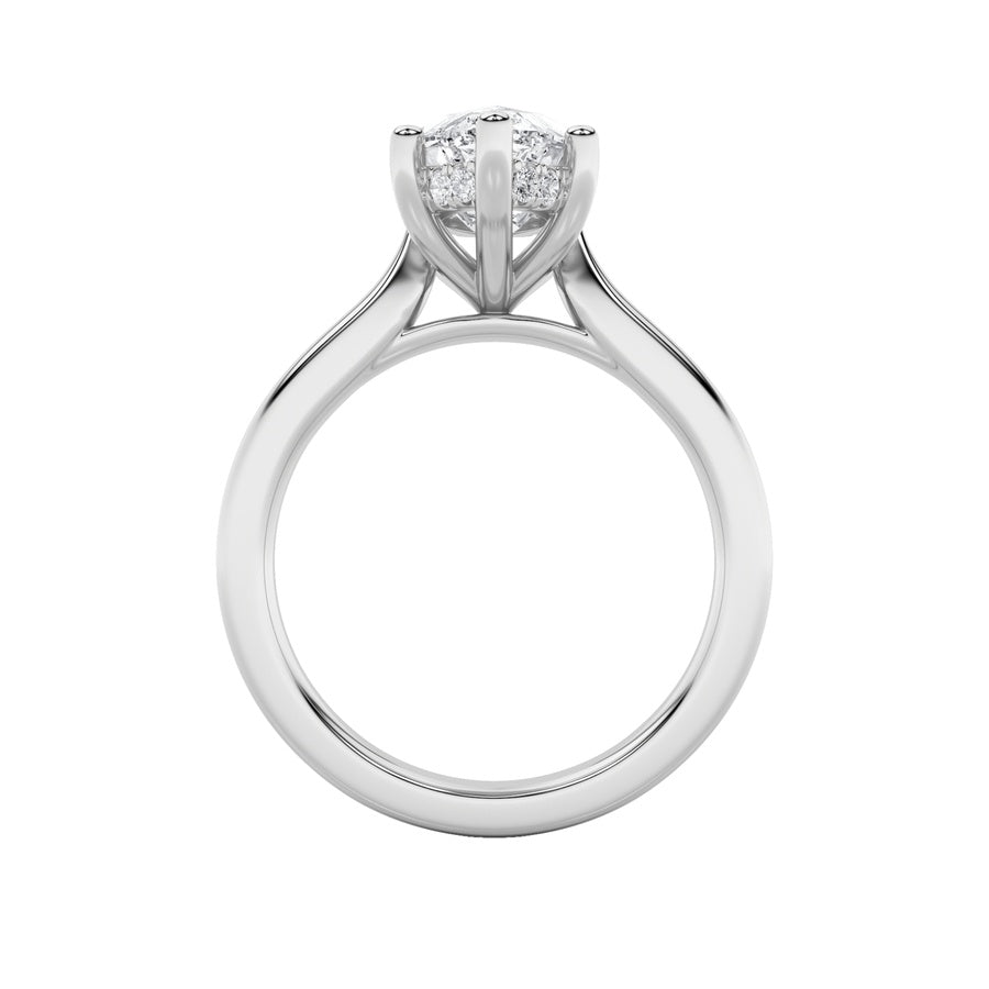 2CTW Marquise Shaped Lab Grown Diamond (F/VS) Hidden Halo Cathedral Shank Engagement Ring in 14K Gold