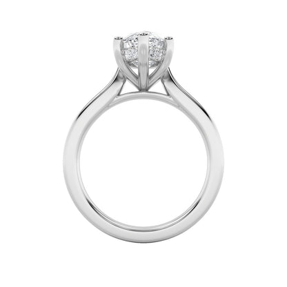 2CTW Marquise Shaped Lab Grown Diamond (F/VS) Hidden Halo Cathedral Shank Engagement Ring in 14K Gold