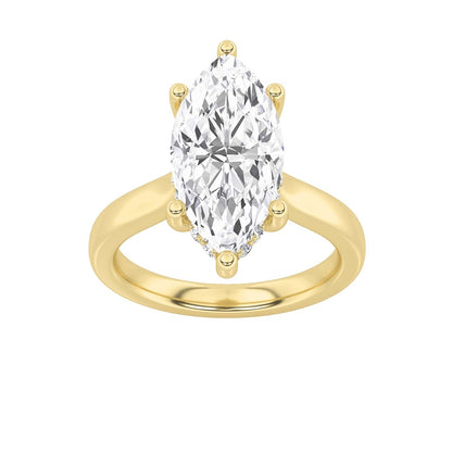 2CTW Marquise Shaped Lab Grown Diamond (F/VS) Hidden Halo Cathedral Shank Engagement Ring in 14K Gold