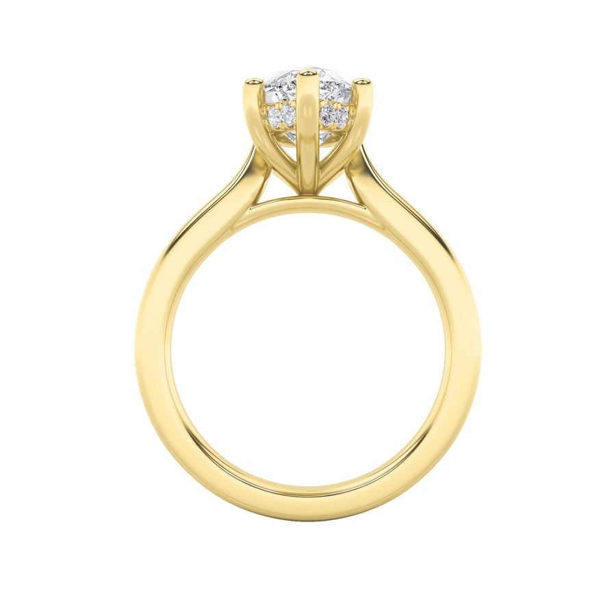 2CTW Marquise Shaped Lab Grown Diamond (F/VS) Hidden Halo Cathedral Shank Engagement Ring in 14K Gold