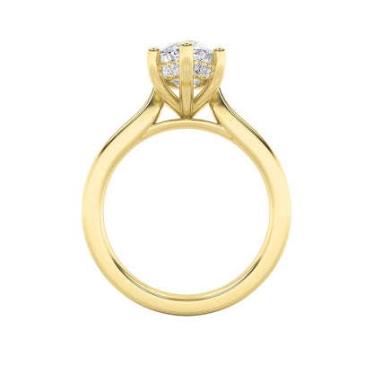 2CTW Marquise Shaped Lab Grown Diamond (F/VS) Hidden Halo Cathedral Shank Engagement Ring in 14K Gold
