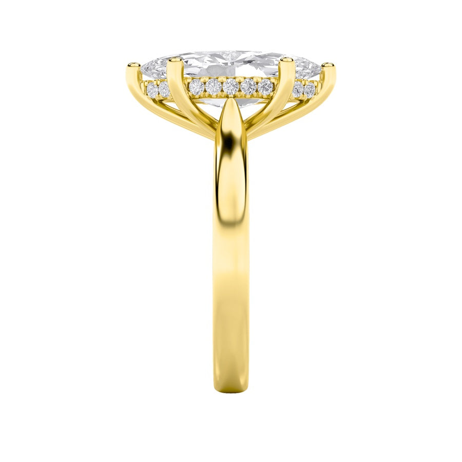 2CTW Marquise Shaped Lab Grown Diamond (F/VS) Hidden Halo Cathedral Shank Engagement Ring in 14K Gold
