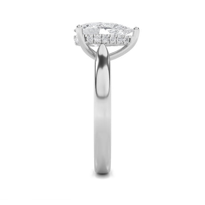 1CTW Pear Shaped Lab Grown Diamond (F/VS) Hidden Halo Cathedral Shank Engagement Ring in 14K Gold
