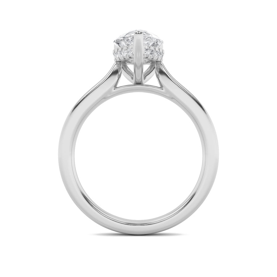 1CTW Pear Shaped Lab Grown Diamond (F/VS) Hidden Halo Cathedral Shank Engagement Ring in 14K Gold