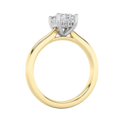 3CTW Radiant Shaped Lab Grown Diamond (F/VVS) Hidden Halo Cathedral Shank Engagement Ring in 14K Gold