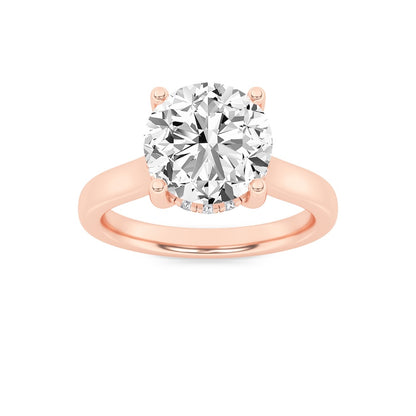 1CTW Round Shaped Lab Grown Diamond (F/VVS) Hidden Halo Cathedral Shank Engagement Ring in 14K Gold