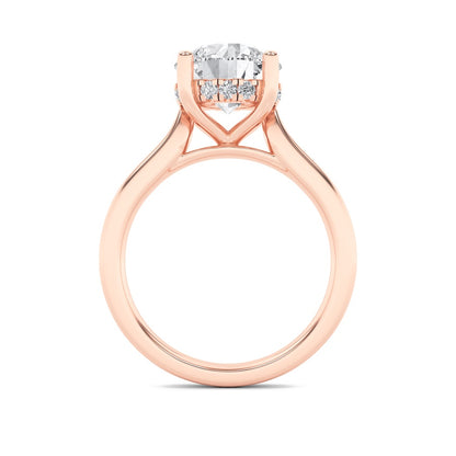 1CTW Round Shaped Lab Grown Diamond (F/VVS) Hidden Halo Cathedral Shank Engagement Ring in 14K Gold