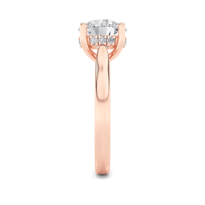 1CTW Round Shaped Lab Grown Diamond (F/VVS) Hidden Halo Cathedral Shank Engagement Ring in 14K Gold