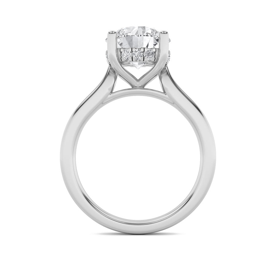 3CTW Round Shaped Lab Grown Diamond (F/VS) Hidden Halo Cathedral Shank Engagement Ring in 14K Gold