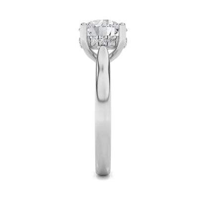 3CTW Round Shaped Lab Grown Diamond (F/VS) Hidden Halo Cathedral Shank Engagement Ring in 14K Gold