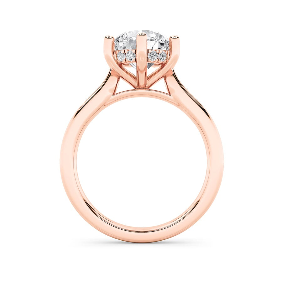 2CTW Round Shaped Lab Grown Diamond (F/VS) Hidden Halo Cathedral Shank Engagement Ring in 14K Gold