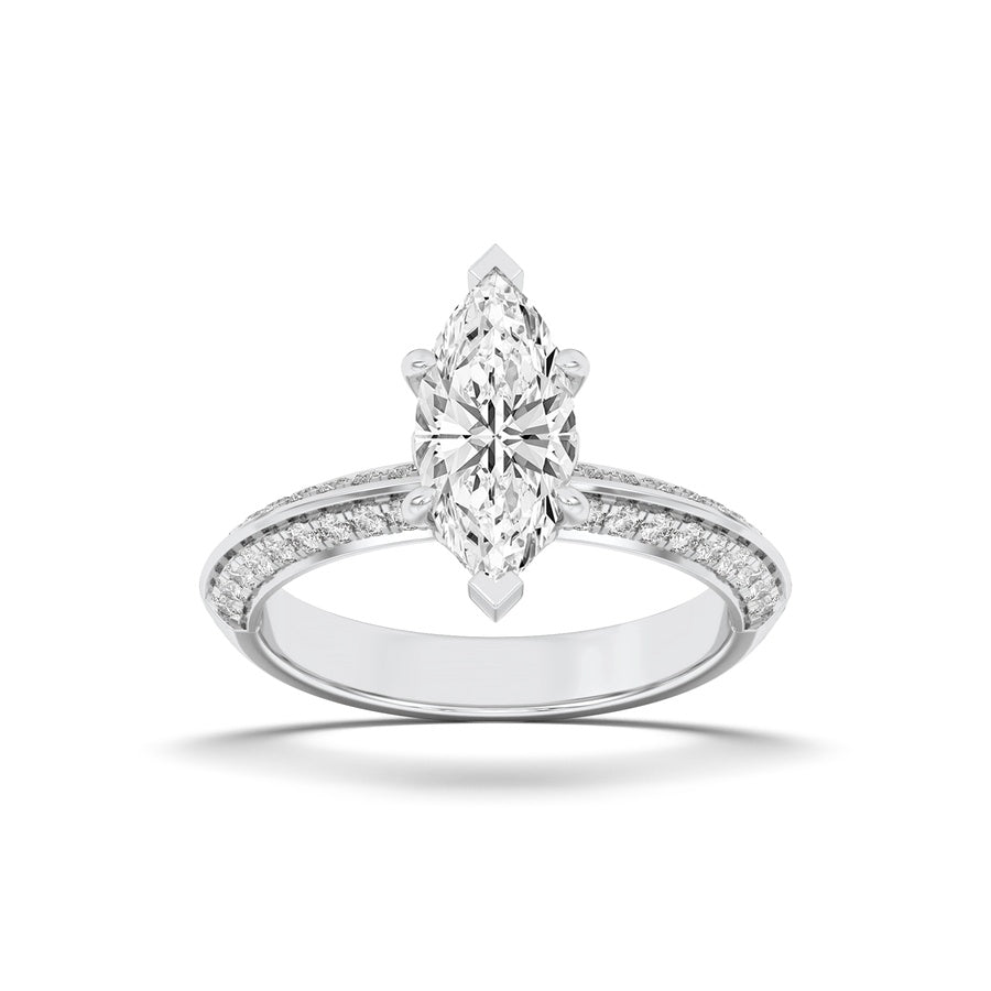 2CTW Marquise Shaped Lab Grown Diamond (F/VS) Micro Pave Knife Edge Accent Ring in 14K Gold