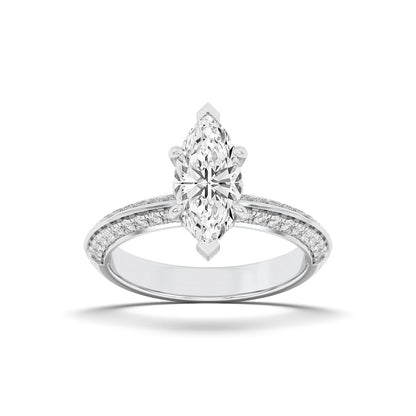 2CTW Marquise Shaped Lab Grown Diamond (F/VS) Micro Pave Knife Edge Accent Ring in 14K Gold