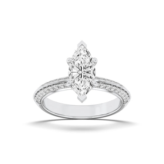 2CTW Marquise Shaped Lab Grown Diamond (F/VS) Micro Pave Knife Edge Accent Ring in 14K Gold