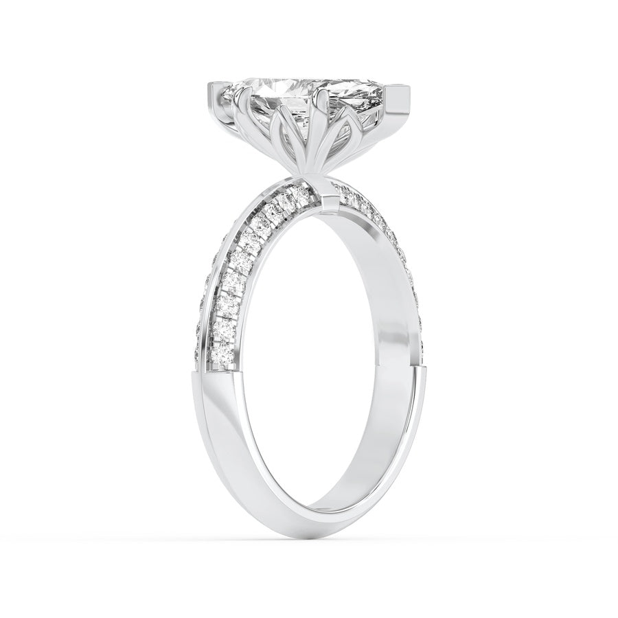 2CTW Marquise Shaped Lab Grown Diamond (F/VS) Micro Pave Knife Edge Accent Ring in 14K Gold