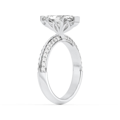 2CTW Marquise Shaped Lab Grown Diamond (F/VS) Micro Pave Knife Edge Accent Ring in 14K Gold