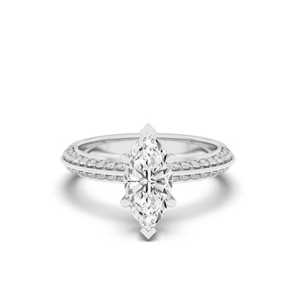 2CTW Marquise Shaped Lab Grown Diamond (F/VS) Micro Pave Knife Edge Accent Ring in 14K Gold