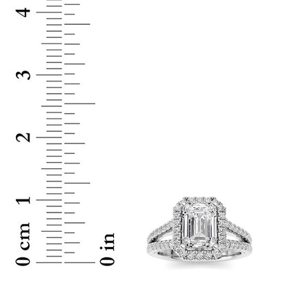 2CTW Emerald Shaped Lab Grown Diamond (F/VS) Split shank Accented Ring in 14K Gold