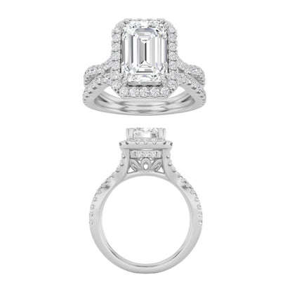 3CTW Emerald Shaped Lab Grown Diamond (F/VS) Split shank Accented Ring in 14K Gold