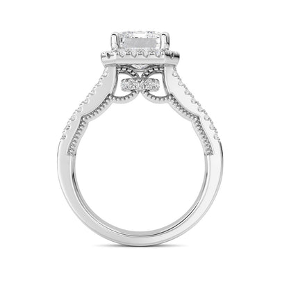3CTW Emerald Shaped Lab Grown Diamond (F/VS) Split shank Accented Ring in 14K Gold