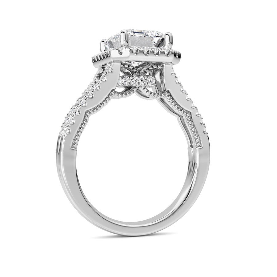 3CTW Emerald Shaped Lab Grown Diamond (F/VS) Split shank Accented Ring in 14K Gold