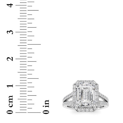 3CTW Emerald Shaped Lab Grown Diamond (F/VS) Split shank Accented Ring in 14K Gold