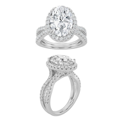 2CTW Oval Shaped Lab Grown Diamond (F/VS) Split shank Accented Ring in 14K Gold