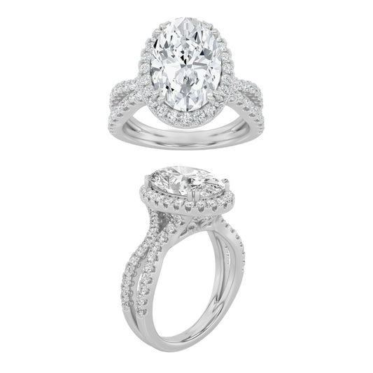 2CTW Oval Shaped Lab Grown Diamond (F/VS) Split shank Accented Ring in 14K Gold