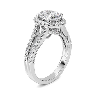 2CTW Oval Shaped Lab Grown Diamond (F/VS) Split shank Accented Ring in 14K Gold