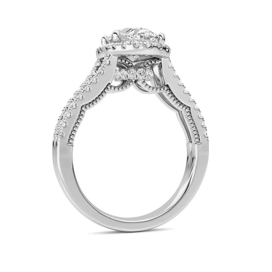 2CTW Oval Shaped Lab Grown Diamond (F/VS) Split shank Accented Ring in 14K Gold