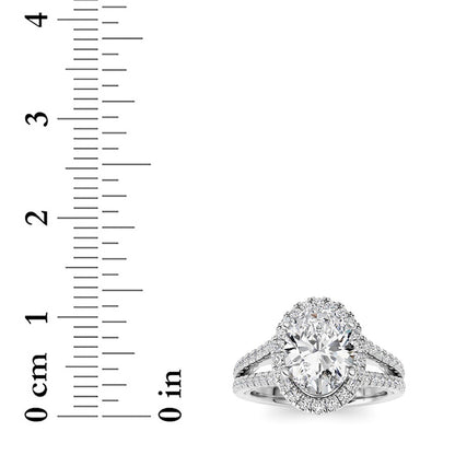 2CTW Oval Shaped Lab Grown Diamond (F/VS) Split shank Accented Ring in 14K Gold