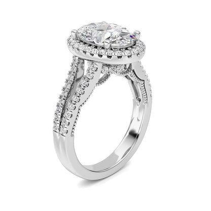 3CTW Oval Shaped Lab Grown Diamond (F/VS) Split shank Accented Ring in 14K Gold