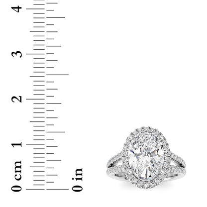 3CTW Oval Shaped Lab Grown Diamond (F/VS) Split shank Accented Ring in 14K Gold