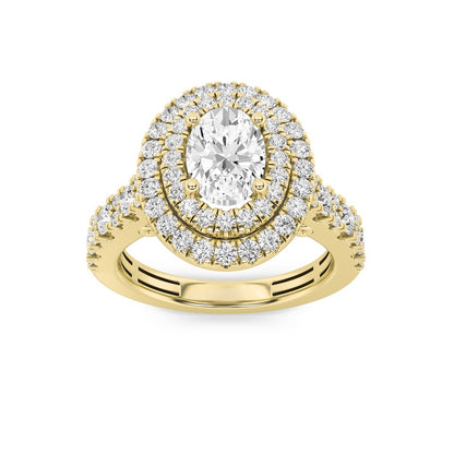 2CTW Oval Shaped Lab Grown Diamond (F/VS) Double Halo Engagement Ring in 14K Gold