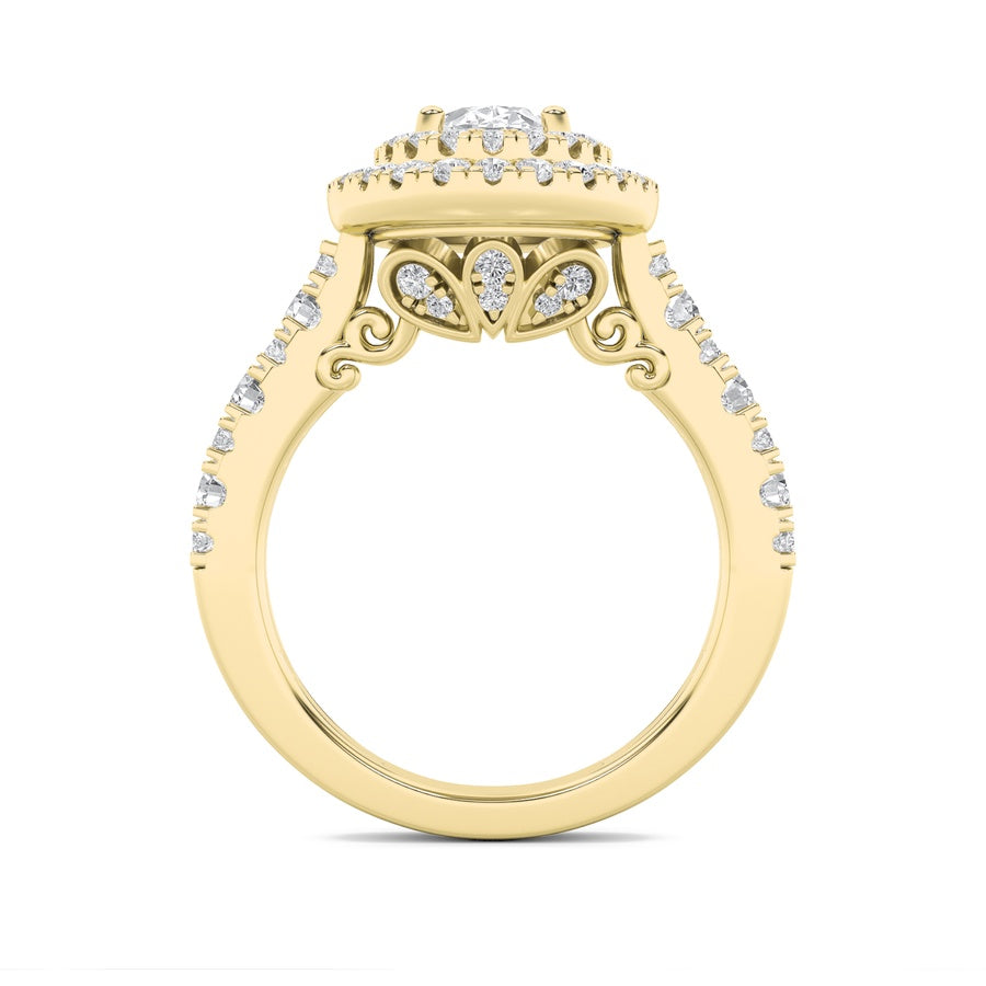 2CTW Oval Shaped Lab Grown Diamond (F/VS) Double Halo Engagement Ring in 14K Gold