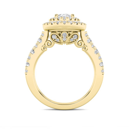2CTW Oval Shaped Lab Grown Diamond (F/VS) Double Halo Engagement Ring in 14K Gold