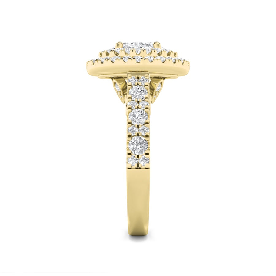 2CTW Oval Shaped Lab Grown Diamond (F/VS) Double Halo Engagement Ring in 14K Gold