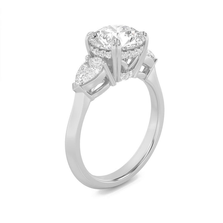 3CTW Round Shaped Lab Grown Diamond (F/VS) Three Stone Hidden Halo Ring in 14K Gold