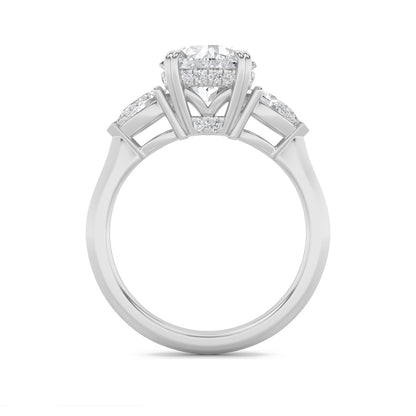 3CTW Round Shaped Lab Grown Diamond (F/VS) Three Stone Hidden Halo Ring in 14K Gold
