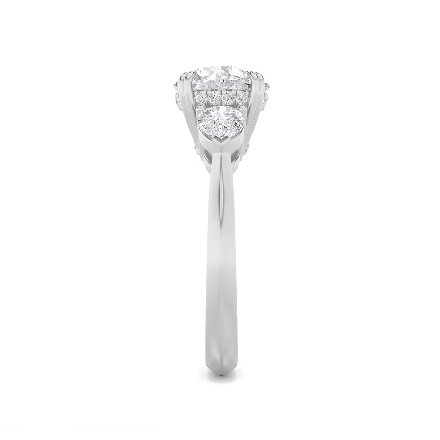 3CTW Round Shaped Lab Grown Diamond (F/VS) Three Stone Hidden Halo Ring in 14K Gold