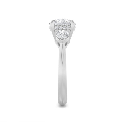 3CTW Round Shaped Lab Grown Diamond (F/VS) Three Stone Hidden Halo Ring in 14K Gold