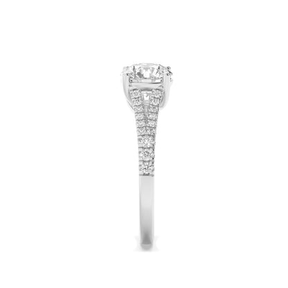 4CTW Round Shaped Lab Grown Diamond (F/VS) Split Shank Trellis Engagement Ring in 14K Gold