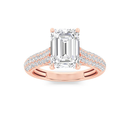 1.5CTW Emerald Shaped Lab Grown Diamond (F/VS) Hidden Halo Accented Engagement Ring in 14K Gold