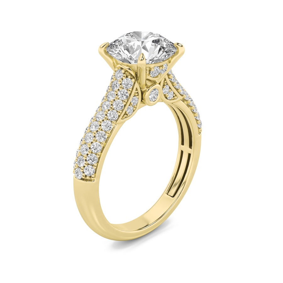 1.5CTW Round Shaped Lab Grown Diamond (F/VS) Hidden Halo Accented Engagement Ring in 14K Gold