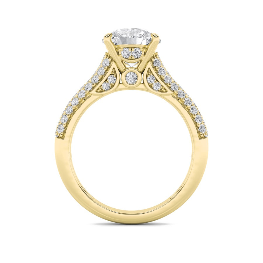1.5CTW Round Shaped Lab Grown Diamond (F/VS) Hidden Halo Accented Engagement Ring in 14K Gold