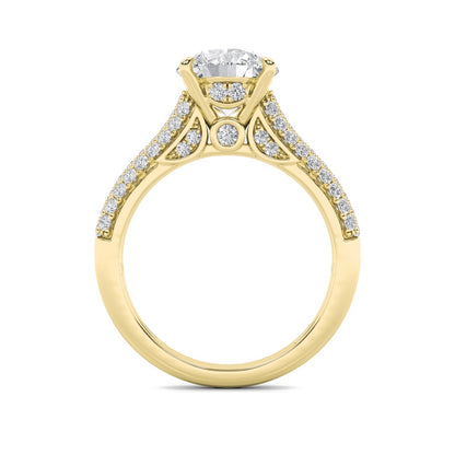 1.5CTW Round Shaped Lab Grown Diamond (F/VS) Hidden Halo Accented Engagement Ring in 14K Gold