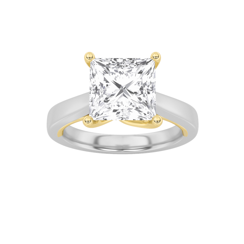 3CTW Princess Shaped Lab Grown Diamond (F/VS) Two Tone Twisted Basket Cathedral Shank Solitaire Ring in 14K Gold